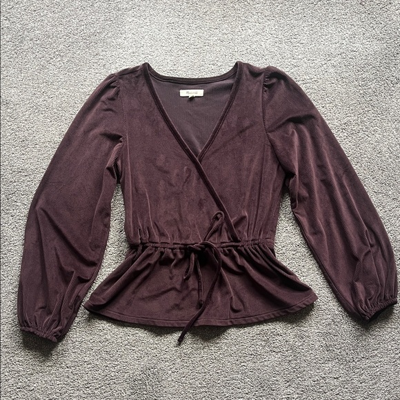 Madewell Tops - Madewell Wrap Front Long Sleeve Peplum Top in Deep Plum